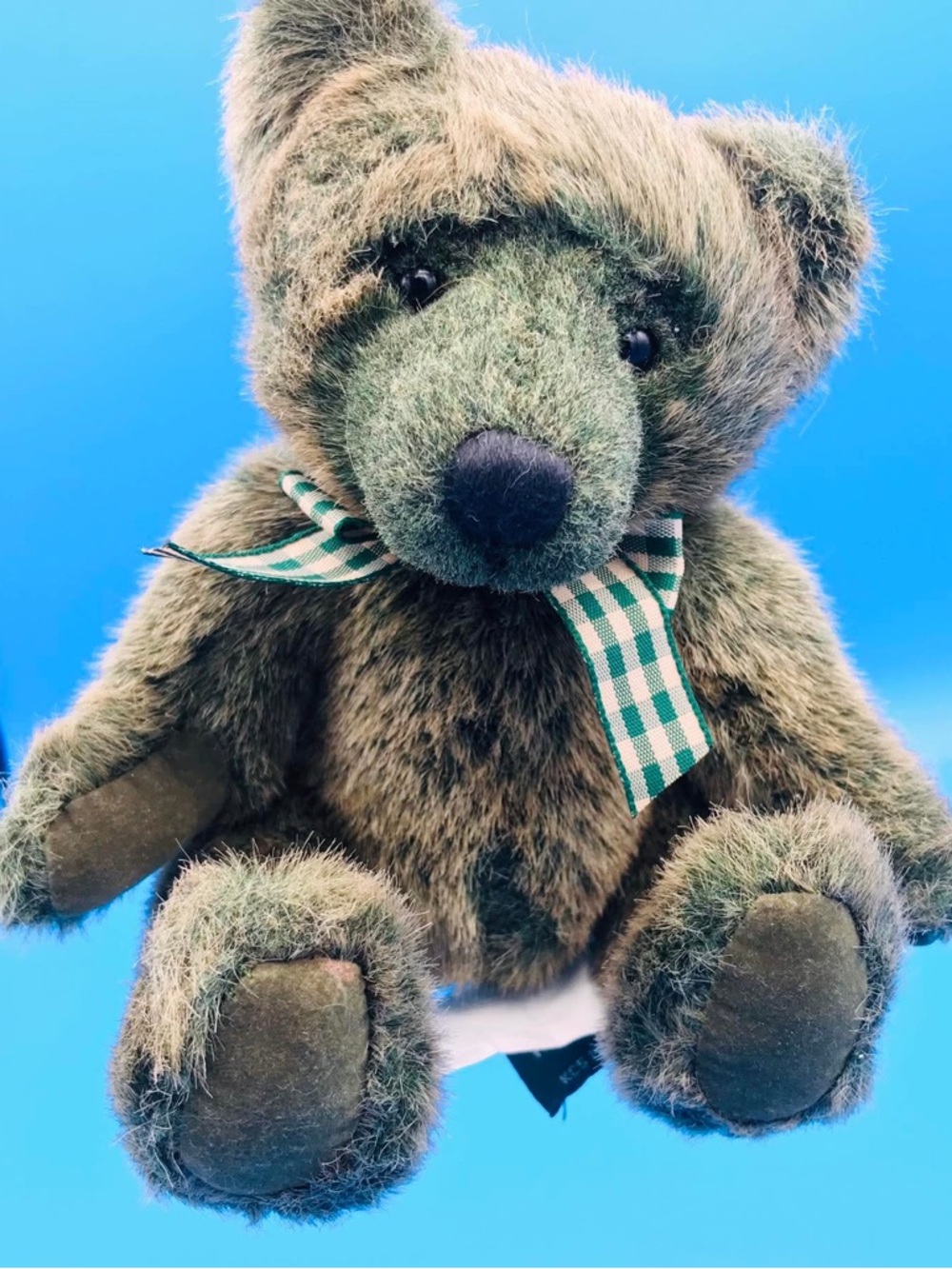RARE Russ Berrie Winslow Green Teddy Bear Gingham Bow Vintage